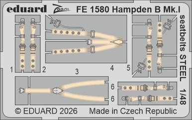 Eduard FE1580 1/48 Zoom Set Hampden B Mk.I Seatbelts STEEL for ICM