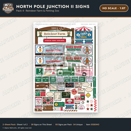 Alpine Railworks 31263HO HO Scale Christmas Town Signs - Reindeer Farm