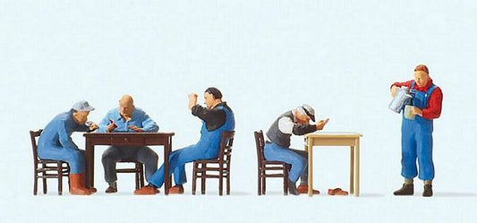Preiser 10601 HO Scale US Railway Personnel - 5 Workers w/Tables & Chairs