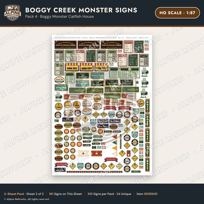 Alpine Railworks 30155HO HO Scale Boggy Creek Monster Signs
