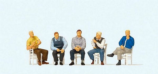 Preiser 10579 HO Scale Pedestrians -- Waiting Men Sitting on Chairs pkg(5)