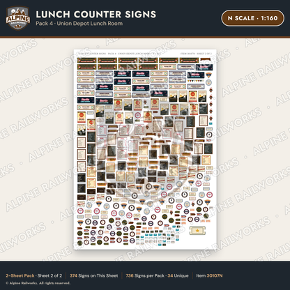 Alpine Railworks 30107N N Scale Lunch Counter Signs