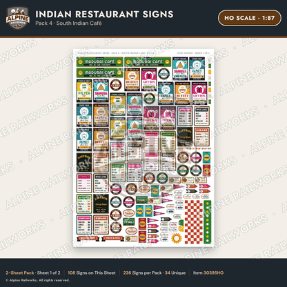 Alpine Railworks 30395HO HO Scale Indian Restaurant Signs