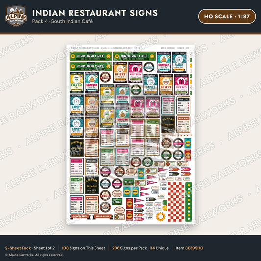 Alpine Railworks 30395HO HO Scale Indian Restaurant Signs