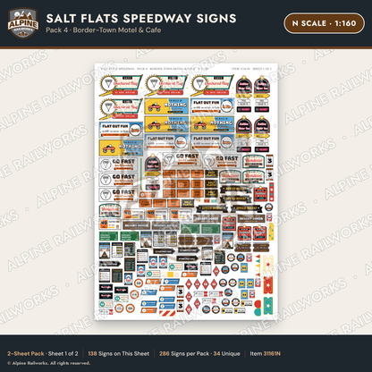 Alpine Railworks 31161N N Scale Racing Signs - Salt Flats Speedway