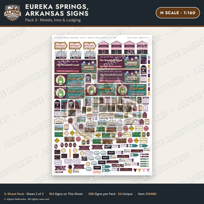 Alpine Railworks 31346N N Scale Eureka Springs Signs - Motels & Inns