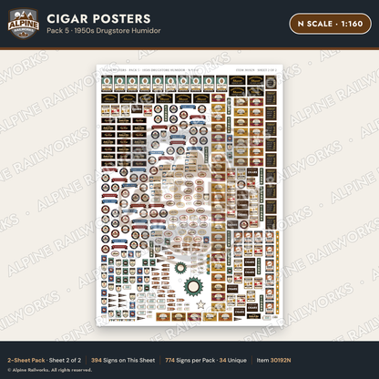 Alpine Railworks 30192N N Scale Cigar Posters - Drugstore Humidor
