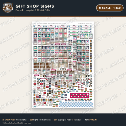 Alpine Railworks 30497N N Scale Gift Shop Signs - Hospital