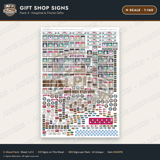 Alpine Railworks 30497N N Scale Gift Shop Signs - Hospital