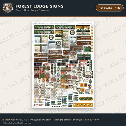 Alpine Railworks 30464HO HO Scale Forest Lodge Signs