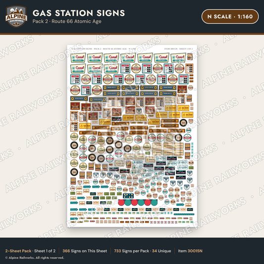 Alpine Railworks 30015N N Scale Gas Station Signs