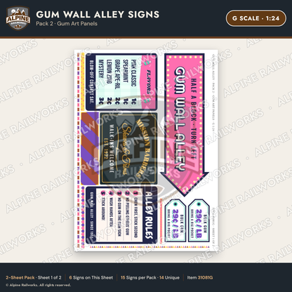 Alpine Railworks 31081G G Scale Roadside Signs - Bubblegum Alley