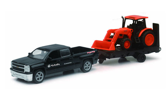 New Ray SS-34213 1/43 Scale Kubota M5-111 Wheel Loader On Trailer