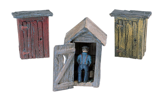 Woodland Scenics D214 All Scale 3 Outhouses and Man HO Scale Kit