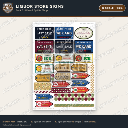 Alpine Railworks 30292G G Scale Liquor Store Signs - Wine