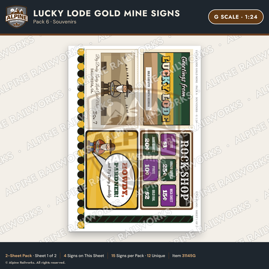 Alpine Railworks 31145G G Scale Roadside Signs - Gold Panning Mine