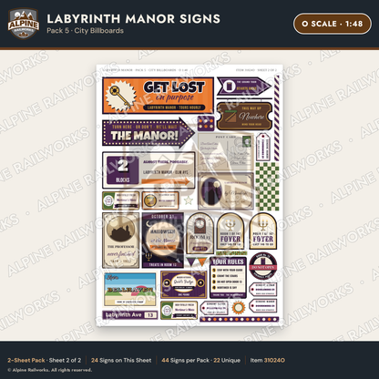 Alpine Railworks 31024O O Scale Roadside Signs - Mystery Mansion