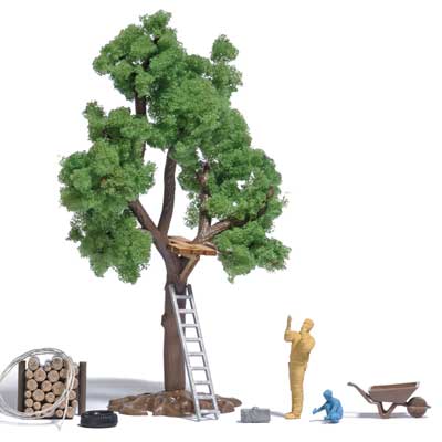 Busch 1834 HO Scale Building a Treehouse - Action Set -- 2 Figures, Tree, Treeho
