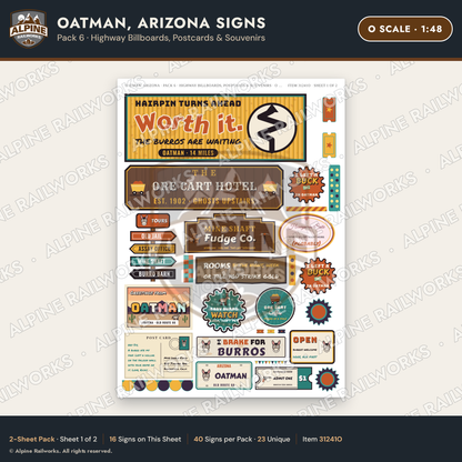 Alpine Railworks 31241O O Scale Oatman AZ Signs - Billboards