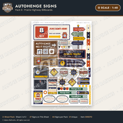 Alpine Railworks 30827O O Scale Roadside Attraction Signs - Car Henge