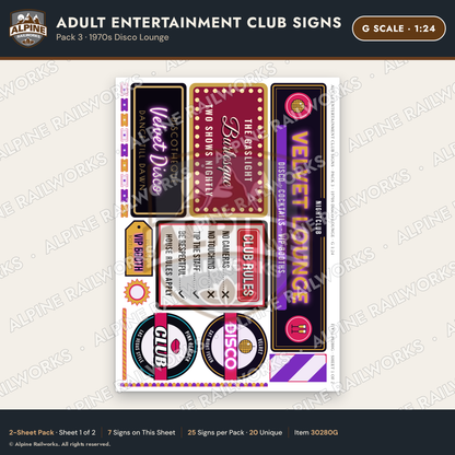 Alpine Railworks 30280G G Scale Adult Entertainment Club Signs