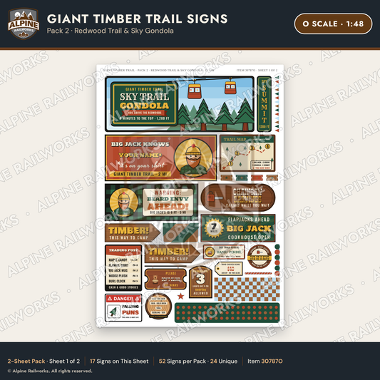 Alpine Railworks 30787O O Scale Roadside Signs - Lumberjack Redwoods