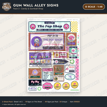 Alpine Railworks 31082O O Scale Roadside Signs - Bubblegum Alley