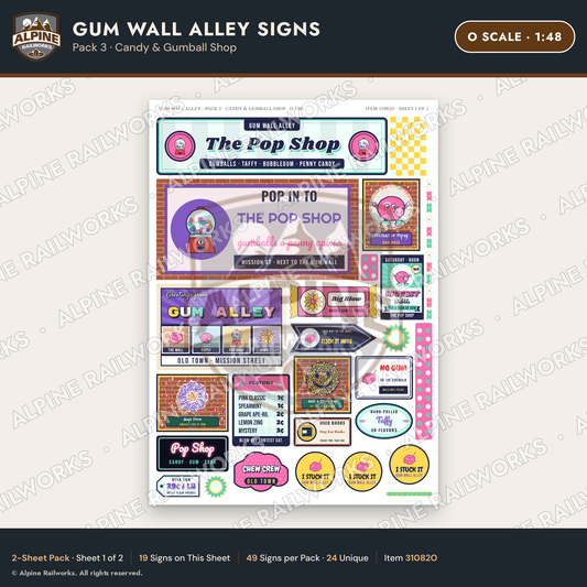 Alpine Railworks 31082O O Scale Roadside Signs - Bubblegum Alley