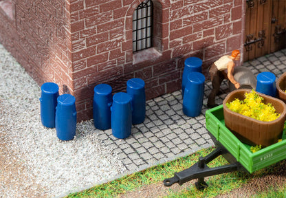 Faller 180970 HO Scale 9 Blue Plastic Barrels Kit