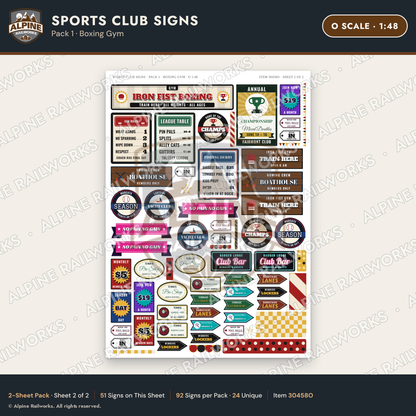 Alpine Railworks 30458O O Scale Sports Club Signs - Boxing Gym
