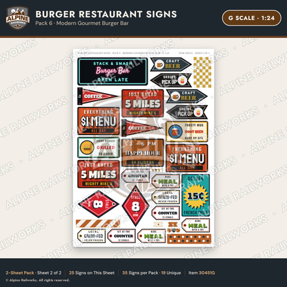 Alpine Railworks 30451G G Scale Burger Restaurant Signs