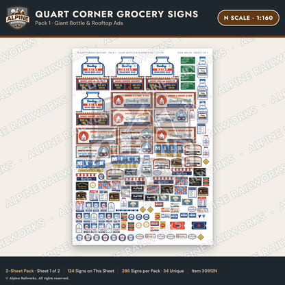 Alpine Railworks 30912N N Scale Roadside Signs - Milk Bottle Grocery
