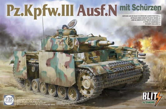 Takom 8005 1/35 PzKpfw III Ausf N Tank w/Side-Skirt Armor