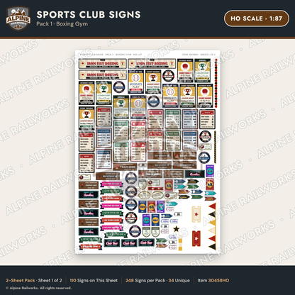 Alpine Railworks 30458HO HO Scale Sports Club Signs - Boxing Gym