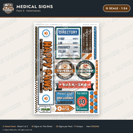 Alpine Railworks 30324G G Scale Medical Signs - Veterinarian