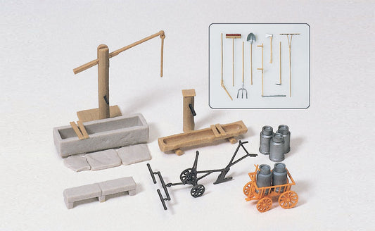 Preiser 17600 HO Scale Rural Detail Set Kit w/Water Pump