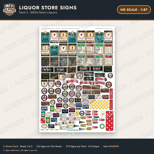 Alpine Railworks 30291HO HO Scale Liquor Store Signs - Neon Liquors