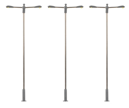 Faller 180103 HO LED Double Streetlights, Cold White, 3-Pack
