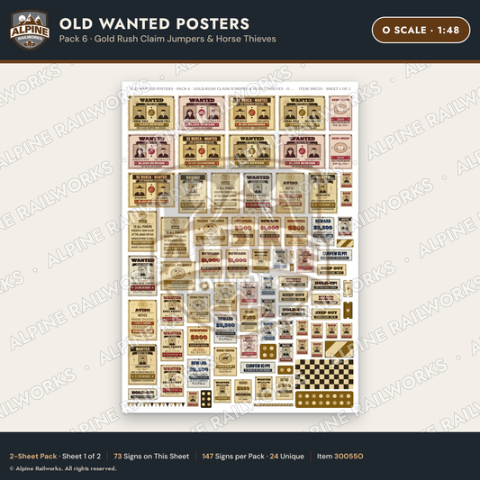 Alpine Railworks 30055O O Scale Old Wanted Posters