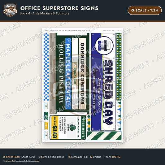 Alpine Railworks 30671G G Scale Office Superstore Signs