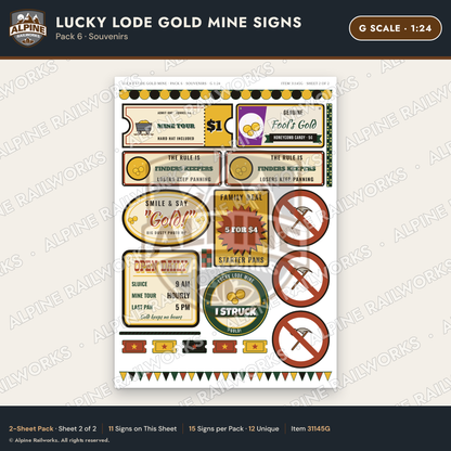 Alpine Railworks 31145G G Scale Roadside Signs - Gold Panning Mine