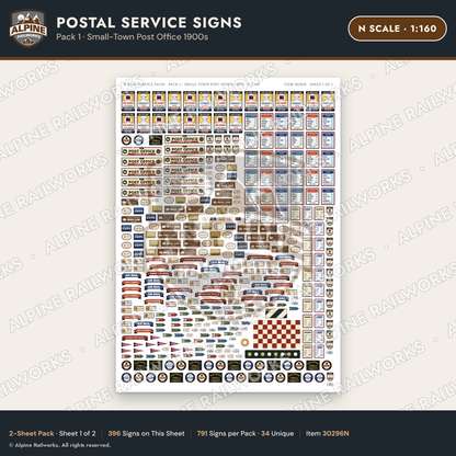 Alpine Railworks 30296N N Scale Postal Service Signs