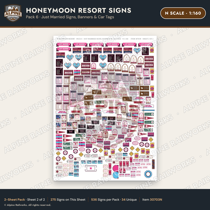 Alpine Railworks 30703N N Scale Honeymoon Resort Signs - Just Married