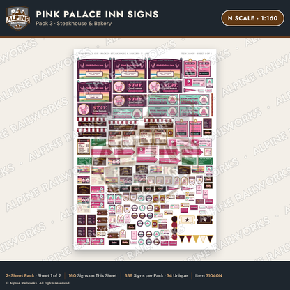 Alpine Railworks 31040N N Scale Roadside Signs - Pink Themed Motel