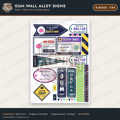 Alpine Railworks 31080G G Scale Roadside Signs - Bubblegum Alley