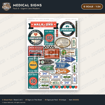 Alpine Railworks 30325G G Scale Medical Signs - Urgent Care Modern