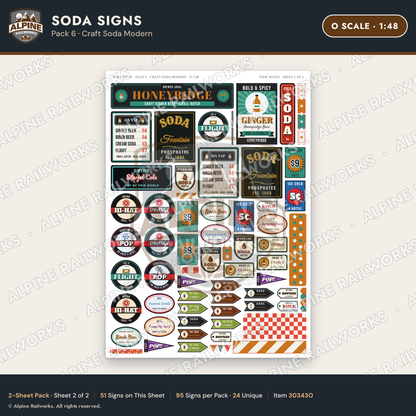Alpine Railworks 30343O O Scale Soda Signs - Craft Soda Modern