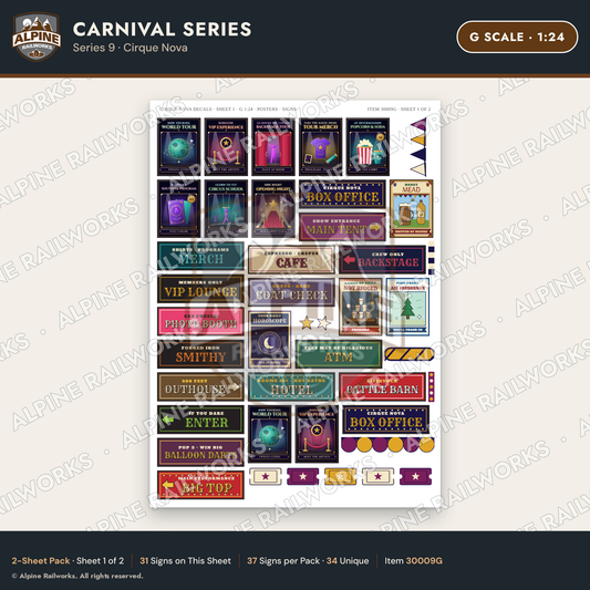Alpine Railworks 30009G G Scale Carnival Signs - Cirque Nova