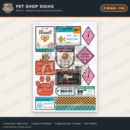 Alpine Railworks 30665G G Scale Pet Shop Signs - Adoption Day