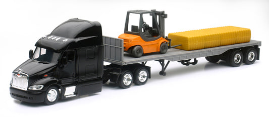 New Ray SS-15123J 1/43 Peterbilt 387 Flatbed, Forklift & Hay
